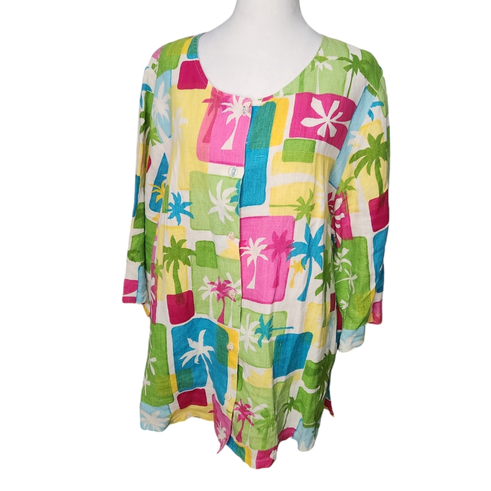 Hot Cotton by Marc Ware Bright Tropical Print on 100% Linen Size 1X